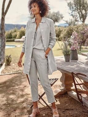 J Jill Womens Linen Blend Pants Gray NWT XLP Pintucked Straight Stretch Slim Leg